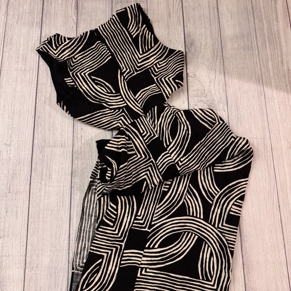 MNG Mango Cut Out Midi Dress Womens 6 Black White Geometric Sleeveless Earthy - Picture 10 of 12
